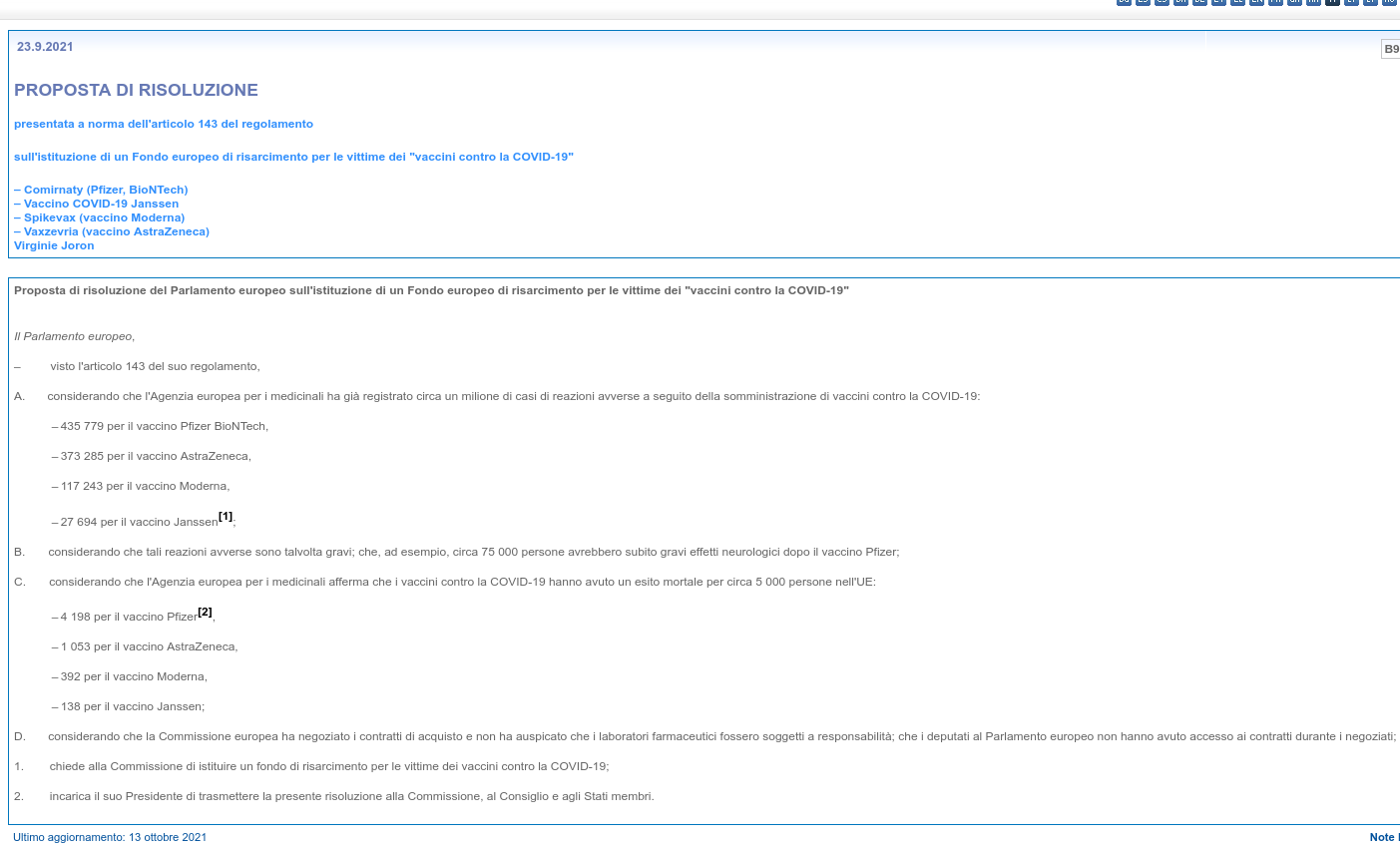 Screenshot 2021 11 01 at 16 05 09 PROPOSTA DI RISOLUZIONE sullistituzione di un Fondo europeo di risarcimento per le vitti