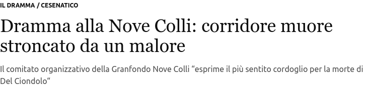 Screenshot 2022 05 22 at 23 45 20 Dramma alla Nove Colli corridore muore stroncato da un malore